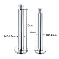 Lot de 100 pièces de tiges de labret en acier avec tête filetée 16G 14G, uniquement pour piercing des lèvres, clous d'oreille et bijoux corporels