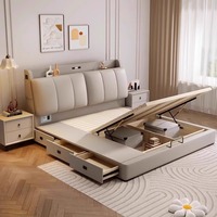 Lit en cuir, chambre principale moderne et simple, lit double de 2 mètres avec coffre-fort, boîte de rangement au chevet, lit de rangement multifonctionnel
