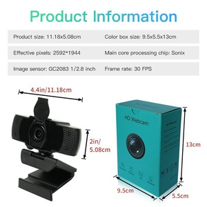 Cámara web HD 1080P de 2 megapíxeles con micrófono incorporado USB2.0 Plug and Play Cámara para conferencias Negra - Product Image 5