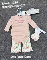 Nouveau design Vêtements d'été pour bébés filles 4 pièces Chaussettes Bandeau à manches longues Combinaison pantalon 4 en 1