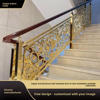 Rampe d'escalier classique en cuivre et aluminium, à cinq barres, pour intérieur, personnalisable, fixation au sol