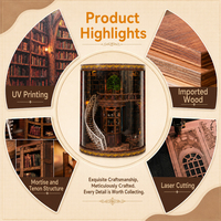 OCHOICE Vente en gros personnalisée : Kits de maisons miniatures DIY 'Bibliothèque du Temps', maison de poupée en bois 3D à assembler avec lumières LED, kit 'Coin lecture' DIY