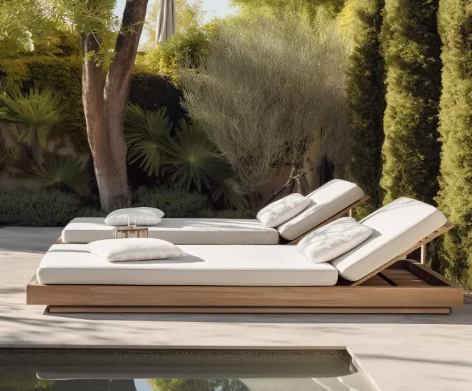 디자이너 럭셔리 디자이너 모던 호텔 외관 야외 파티오 티크 단단한 나무 하루 침대 가구 안락 의자