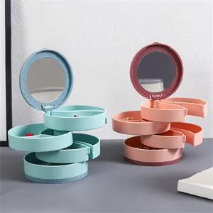 Caja de Joyería Giratoria de Plástico de Cuatro Niveles, Organizador de Almacenamiento para Collares, Pendientes, Anillos y Pulseras con Compartimentos Multicapa y Espejo - Product Image 6