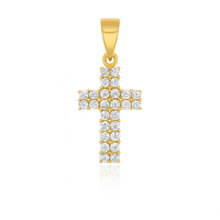 Colgante de Cruz Cristiano Hecho a Mano en Oro Amarillo de 14K para Mujer, con Circonita Cúbica AAA, Sin Níquel