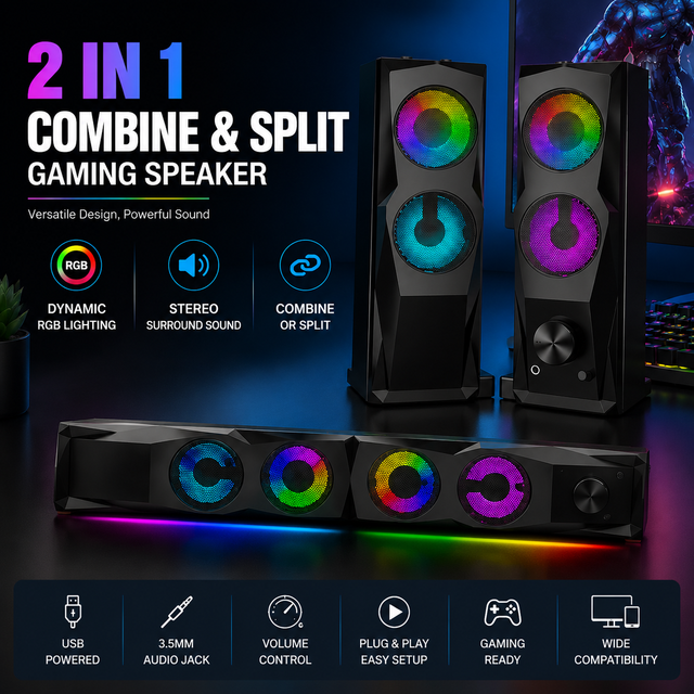 Support CKD SKD Multimedia Portable 2.0 Channel USB PC Powered RGB Gaming Computer Speakers for PC