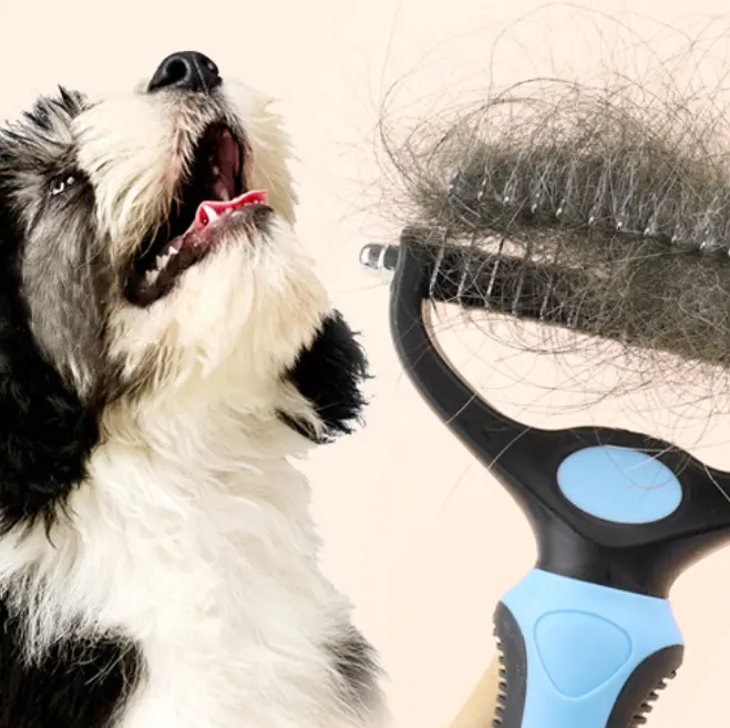 Strumento professionale per la toelettatura degli animali domestici più venduto pettine a spazzola per rastrello sottopelo a 2 lati per cani e gatti