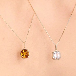 Lozrunve 925 Sterling Silver Vàng Mạ Thanh Lịch Lớn Solitaire Tốt Đính Cườm Kim Cương Vuông CZ Vòng Cổ Mặt Dây Chuyền - Product Image 5