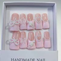 TSZS INS Doux Canard Français À La Main Presse sur Ongles 3D Fleur Perle Nail Art Charmes Réutilisable À La Main Acrylique Ongles pour Femmes