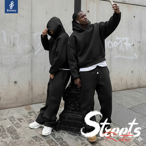 Người Đàn Ông Của Dày Lông Cừu Quá Khổ Tracksuit Thời Trang Phố Áo Hoodie & Quần Bó Sát Bộ - Product Image 1