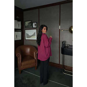 Chemise en tricot boutonnée à carreaux fuchsia unie pour femme, style vintage coréen, taille XL, décontractée, broderie, printemps-automne, pour le bureau - Product Image 1