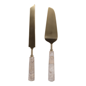 Set di Servizio Moderno con Manico Lungo, Utensili da Cucina con Lama in Ottone e Manico in Marmo per l'Accoglienza - Product Image 1