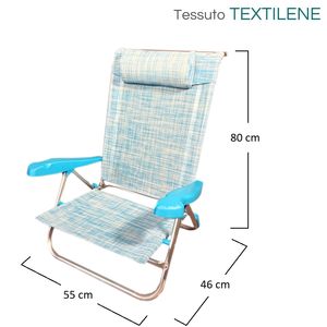Sedia da Spiaggia in Alluminio con Braccioli 55x46x80 Cm, 7 Posizioni Reclinabili, con Cuscino, per Uso Esterno - Product Image 2