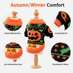 Pull pour animaux de compagnie en polyester écologique, classique, pour l'automne et l'hiver, imprimé citrouille d'Halloween, accessoires chauds de Noël - Product Image 4