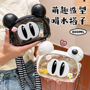 Linda Taza de Agua Ecológica de Material PP para Adultos con Doble Pajita, Diseño de Dibujos Animados, Apta para Agua Hirviendo, Botella Portátil - Product Image 2