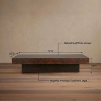 Table basse rectangulaire prestigieuse en bois de Mappa, table centrale de luxe à base surélevée, ensemble de table basse en bois exotique style RH
