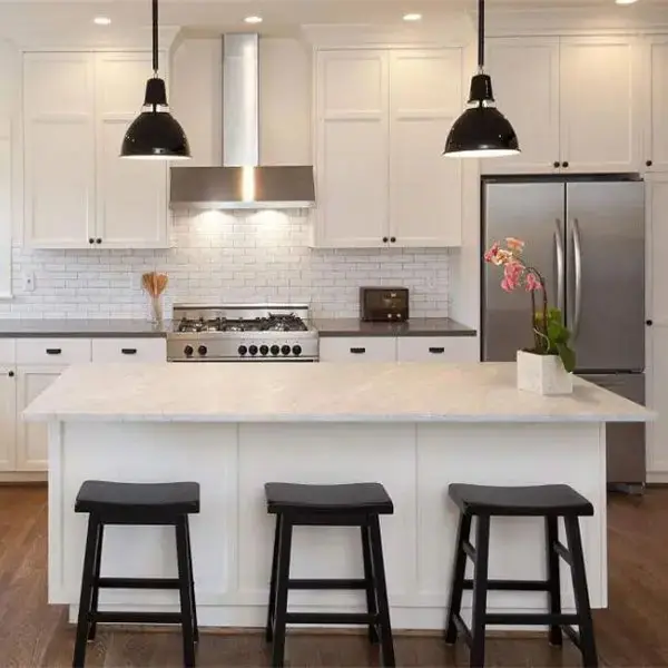 Pure White quartz kitchen countertop kitchen island