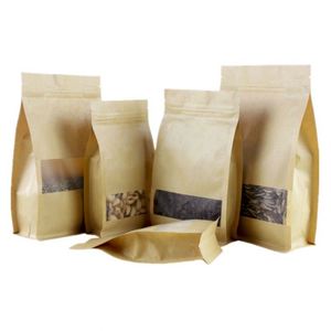 Sac en papier kraft naturel à fond plat avec soufflet pour café, 16x26cm, pack promotionnel, vente en gros - Product Image 3