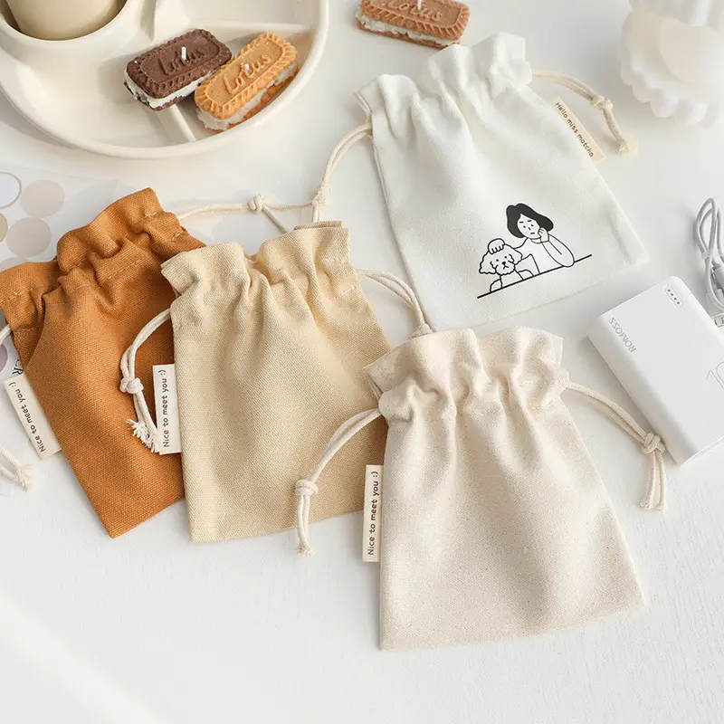 High Quality Eco Muslin Cotton Jewelry Packaging Pouch Customized Organic Cotton Linen Drawstring Bag