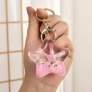 Acrylic Sea Star & <b>Shell</b> Oil Flow Sand Bottle Keychain Creative Pendant Bag Charm - Product Image 2