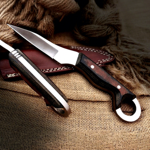 Cuchillo de Caza y Camping de Acero al Carbono Hecho a Mano con Hoja Fija, Mango de Micarta y Funda, Espiga Completa, Supervivencia al Aire Libre, OEM - Product Image 1