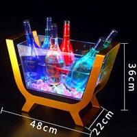 Gran capacidad Metal oro forma de barco extraíble transparente acrílico champán LED cubo de hielo con soporte
