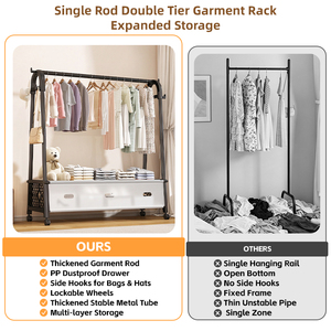 Porte-vêtements autoportant en forme de A de 125 cm avec boîte de rangement anti-poussière sur roulettes et crochets pour chambre à coucher - Product Image 3
