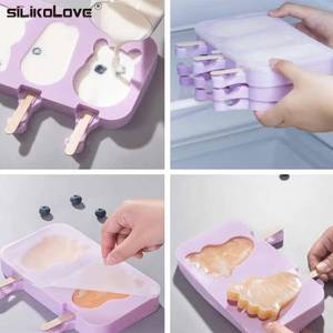 Moule à sucettes glacées en silicone à 3 cavités avec couvercle, motif dessin animé, pour desserts glacés faits maison - Product Image 6