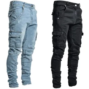 Hot Sale Men Fashion Casual Pockets Cargo Trousers Men's Slim Fit Skinny Denim Jeans Pants