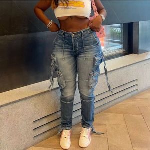 HANO, pantalones de mezclilla con <span class=keywords><strong>Cargo</strong></span> degradado a la moda Retro para <span class=keywords><strong>mujer</strong></span>, pantalones ajustados con botones de cintura alta, ropa de calle vaquera a juego para <span class=keywords><strong>mujer</strong></span> - Product Image 1