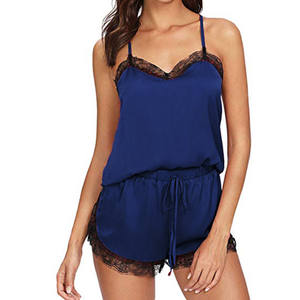 Women's Sleeveless Strap Lace Trim Satin Cami Top Nightwear Sexy <b>Summer</b> Home Wear Elastic Waist <b>Pyjama</b> Sets - Product Image 5