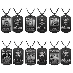 10 modèles de colliers en acier inoxydable laser <span class=keywords><strong>Sanji</strong></span> Luffy, vente en gros, collier avec pendentif de personnage d'anime Ace <span class=keywords><strong>Wanted</strong></span> Order pour hommes - Product Image 1
