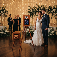 Photomaton pliable en bois massif de chêne, compatible iPad et appareil photo, avec cadre lumineux pour mariages, fêtes et lieux événementiels