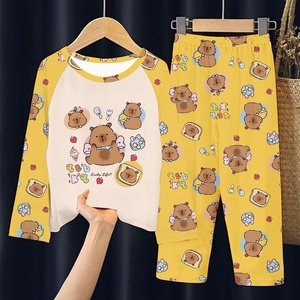 <span class=keywords><strong>Pijamas</strong></span> Capybara para niños, Primavera Verano 2025, conjunto de ropa de dormir fina de manga larga para niños pequeños, <span class=keywords><strong>niñas</strong></span>, ropa de dormir con estampado completo de dibujos animados - Product Image 4