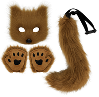 Porte-clés queue de renard en fourrure pelucheuse Ecoparty Gants pattes de chat et masque de loup Therian Set pour Halloween Cosplay Costume Accessoires Sets