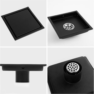 Drain de sol carré encastré pour salle de bain, en acier inoxydable SUS 304 noir mat, 6 pouces, pour carrelage, vente en gros directe usine - Product Image 5