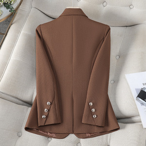 Women's Blazer Brown Plaid Polyester Anti-Wrinkle Office Wear - Product Image 3