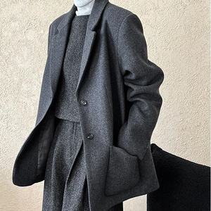 Nouveau costume en laine décontracté haut de gamme pour femme, style coréen, automne-hiver, 50 % laine, blazer à bouton unique, couleur unie - Product Image 1