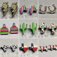 Nouveauté 2026 : Boucles d'oreilles tendance style western, motifs léopard, botte, cactus, vache, mini clous en bois