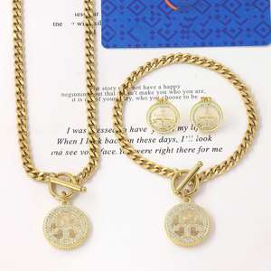 Recién Llegado, Juego de Joyería de Acero Inoxidable Chapado en Oro de 18k con Circonita, Joyería de Diseño de Lujo, Marca de Joyería para Mujer - Product Image 1