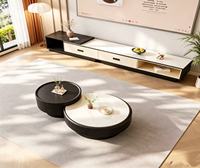 Table basse gigogne moderne et durable avec rangement, plateau en faux marbre, structure métallique, mobilier de salon minimaliste polyvalent
