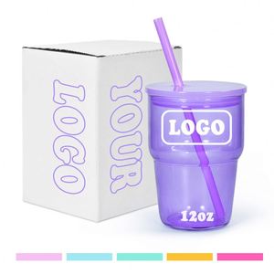 12oz Heat Resistant Borosilicate Glass Tumbler Sublimation Blank Colorful Straw Cold Insulated Mug for Daily Use and Gifts - Product Image 4