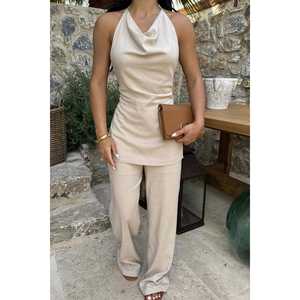 Conjunto Básico de Dos Piezas en Beige, Estilo Club, Informal, de Punto de Algodón, Holgado, Top y Pantalones Cortos Tejidos, Talla XS de Verano - Product Image 4