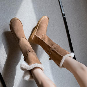 YL7423 Botas de nieve marrones de dos vías a media pantorrilla para mujer Zapatos de algodón cálidos de invierno de gran tamaño de suela gruesa con tops altos - Product Image 2