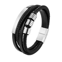 Bracelets en cuir véritable tressé pour hommes POYA en gros, avec boucle magnétique en acier inoxydable 316L