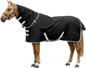 Manta <span class=keywords><strong>de</strong></span> caballo impermeable <span class=keywords><strong>de</strong></span> invierno 1200D personalizada con cubierta para el cuello - Product Image 3