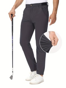Pantalones Casuales de Corte Recto para Hombre, Color Gris Oscuro, con Bolsillos, Transpirables, Ligeros, de Poliéster y Algodón, Cierre de Botón, Cintura Media, para Verano - Product Image 5