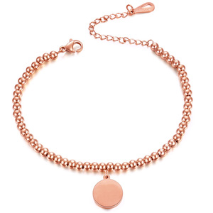 Rose <b>Gold</b> <b>Beaded</b> <b>Bracelet</b> 4Mm Round Ball Chain With Circle Pendant Unisex Jewelry Gift - Product Image 1