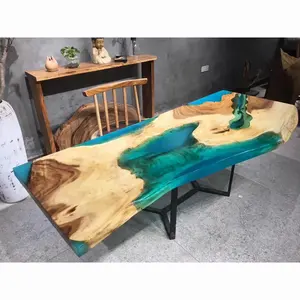 महासागर श्रृंखला epoxy राल के साथ लकड़ी की मेज पैर राल तालिका के शीर्ष लकड़ी