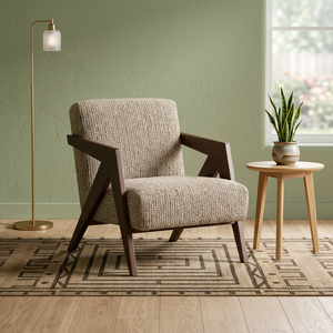 Sillón de Tela de Estilo Moderno de Mediados de Siglo con Estructura de Madera, Respaldo Sólido, Hecho a Mano, para Sala de Estar - Product Image 2